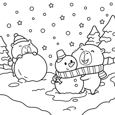 Capybara Snowman Coloring Page
