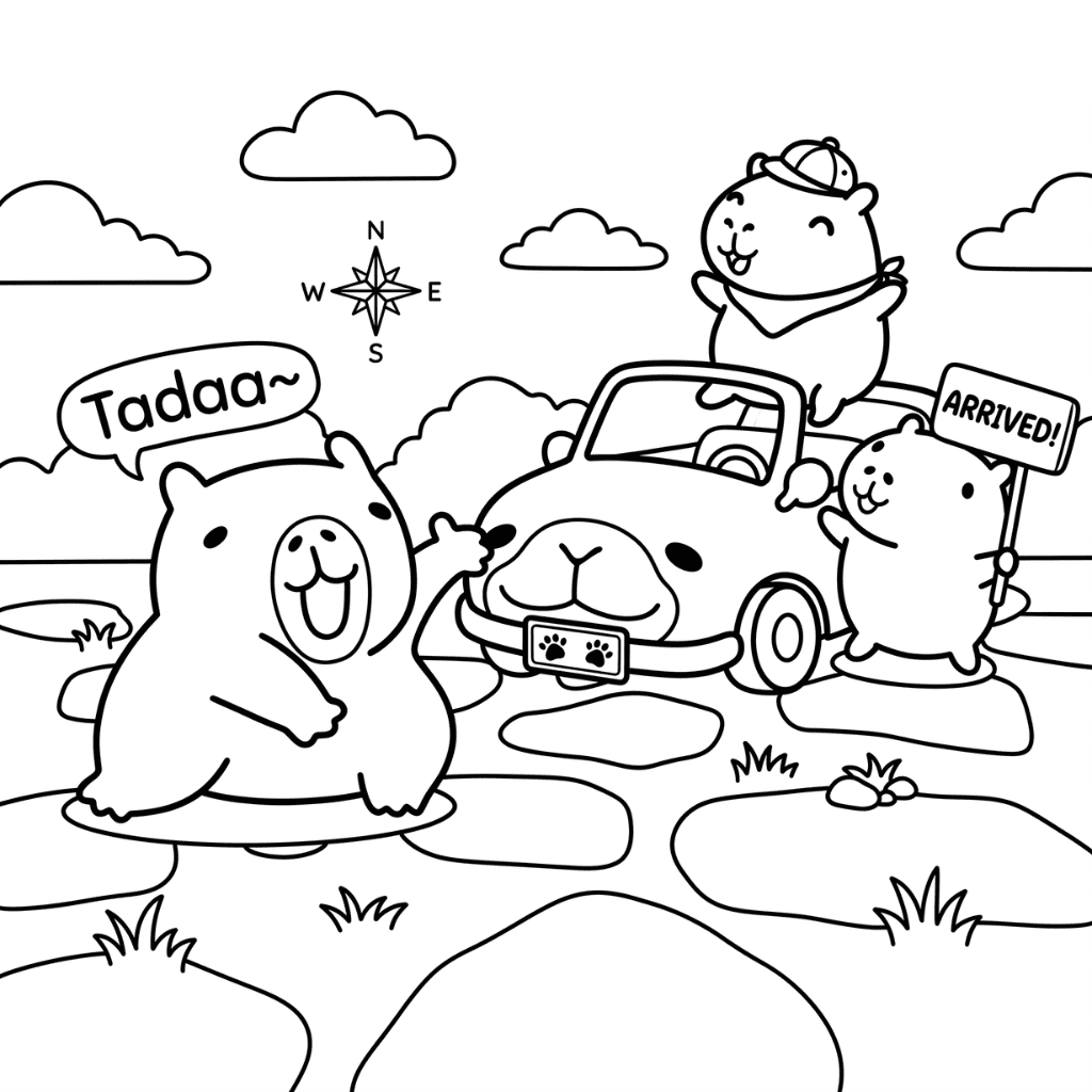 Capybara Travel Coloring Page
