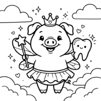 Cute pig tooth fairy coloring page
