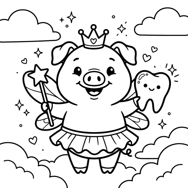 Colouruing Book Cute Pig Tooth Fairy Coloring Page | Free Kids Activities