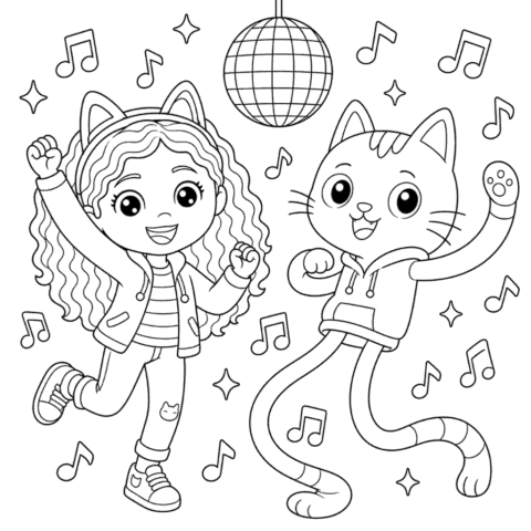 Gabby and DJ Catnip Coloring Page