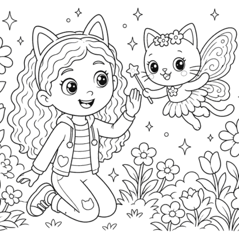 Gabby and Kitty Fairy Coloring Page