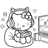 Hello Kitty Gamer Coloring Page