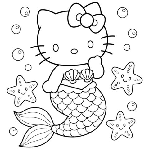 Hello Kitty Mermaid Coloring Page