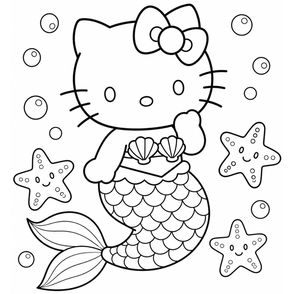 Hello Kitty Mermaid Coloring Page