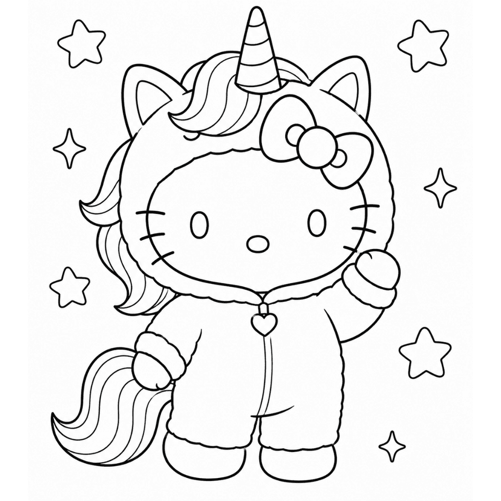 Hello Kitty Unicorn Coloring Page