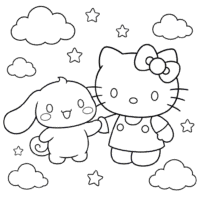 Hello Kitty and Cinnamoroll Coloring Page