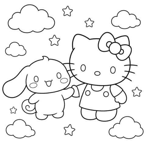 Hello Kitty and Cinnamoroll Coloring Page