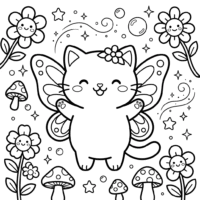 Kawaii Cat Fairy Coloring Page