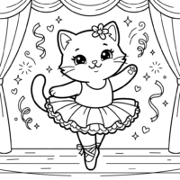 Kawaii cat ballerina coloring page