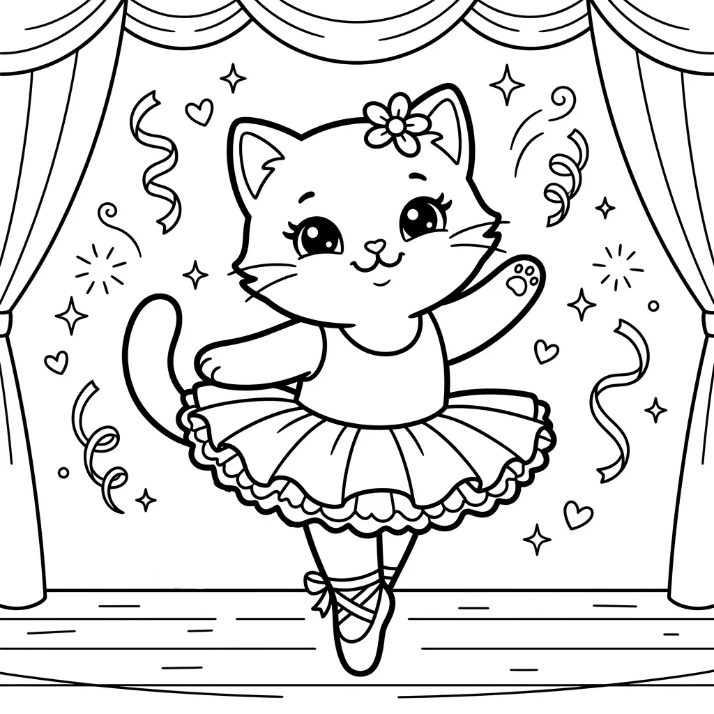 Kawaii cat ballerina coloring page