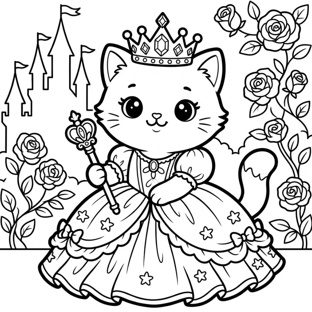 Kawaii cat princess coloring page