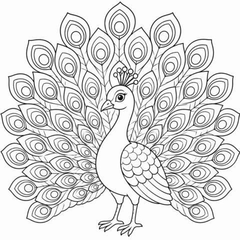 Peacock Coloring Page Beautiful Zoo Bird Art