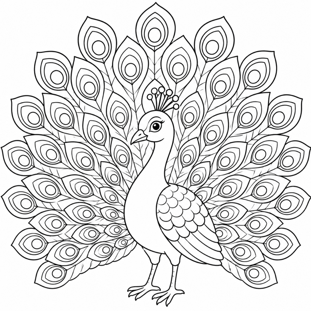 Peacock Coloring Page Beautiful Zoo Bird Art