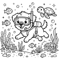 Scuba diver rescue puppy coloring page