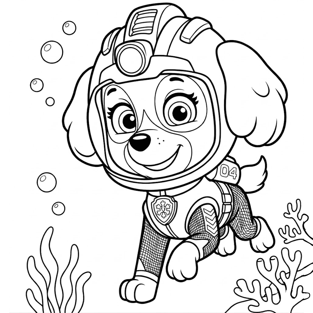 Skye Aqua Pups Coloring Page Paw Patrol