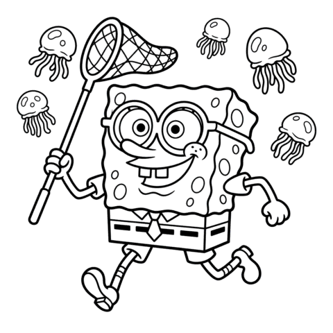 SpongeBob Jellyfishing Coloring Page