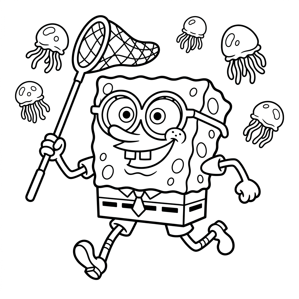 SpongeBob Jellyfishing Coloring Page