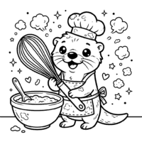 Cute Baking Coloring Page Puffly The Otter