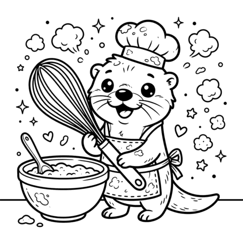 Cute Baking Coloring Page Puffly The Otter