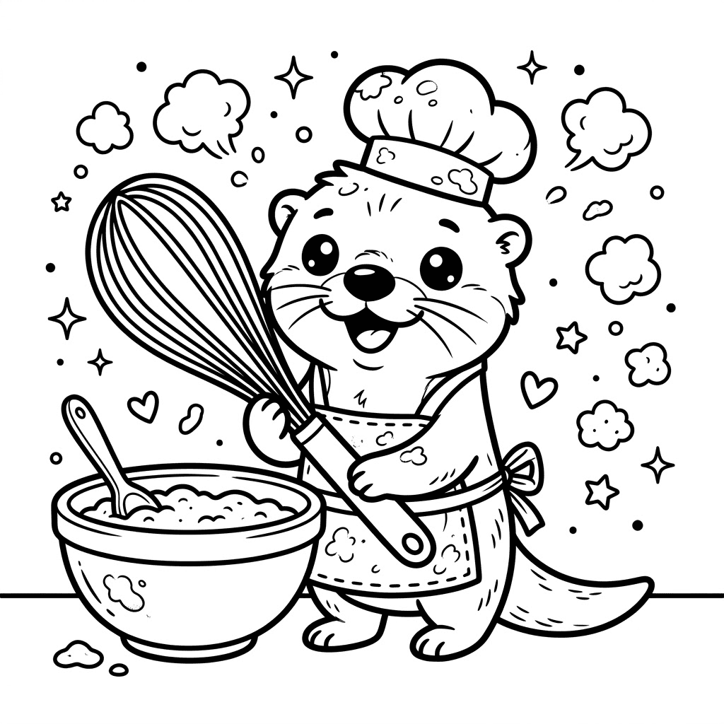 Cute Baking Coloring Page Puffly The Otter