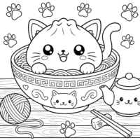 Cute Cat Dumpling Coloring Page
