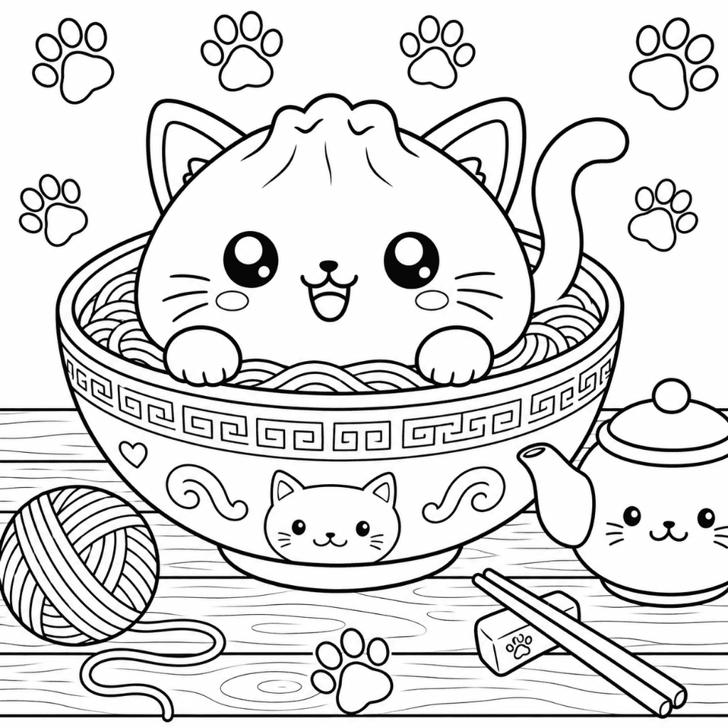 Cute Cat Dumpling Coloring Page