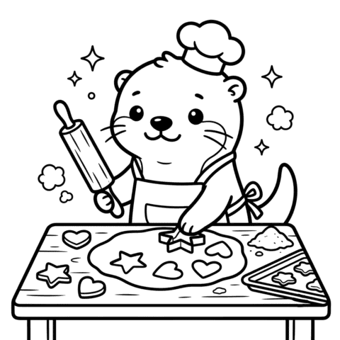 Cute Cookie Coloring Page Kawaii Puffly The Otter