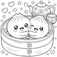 Cute Dumpling Duo Coloring Page