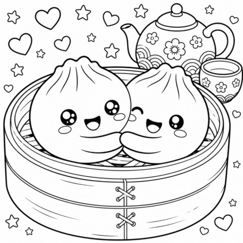 Cute Dumpling Duo Coloring Page