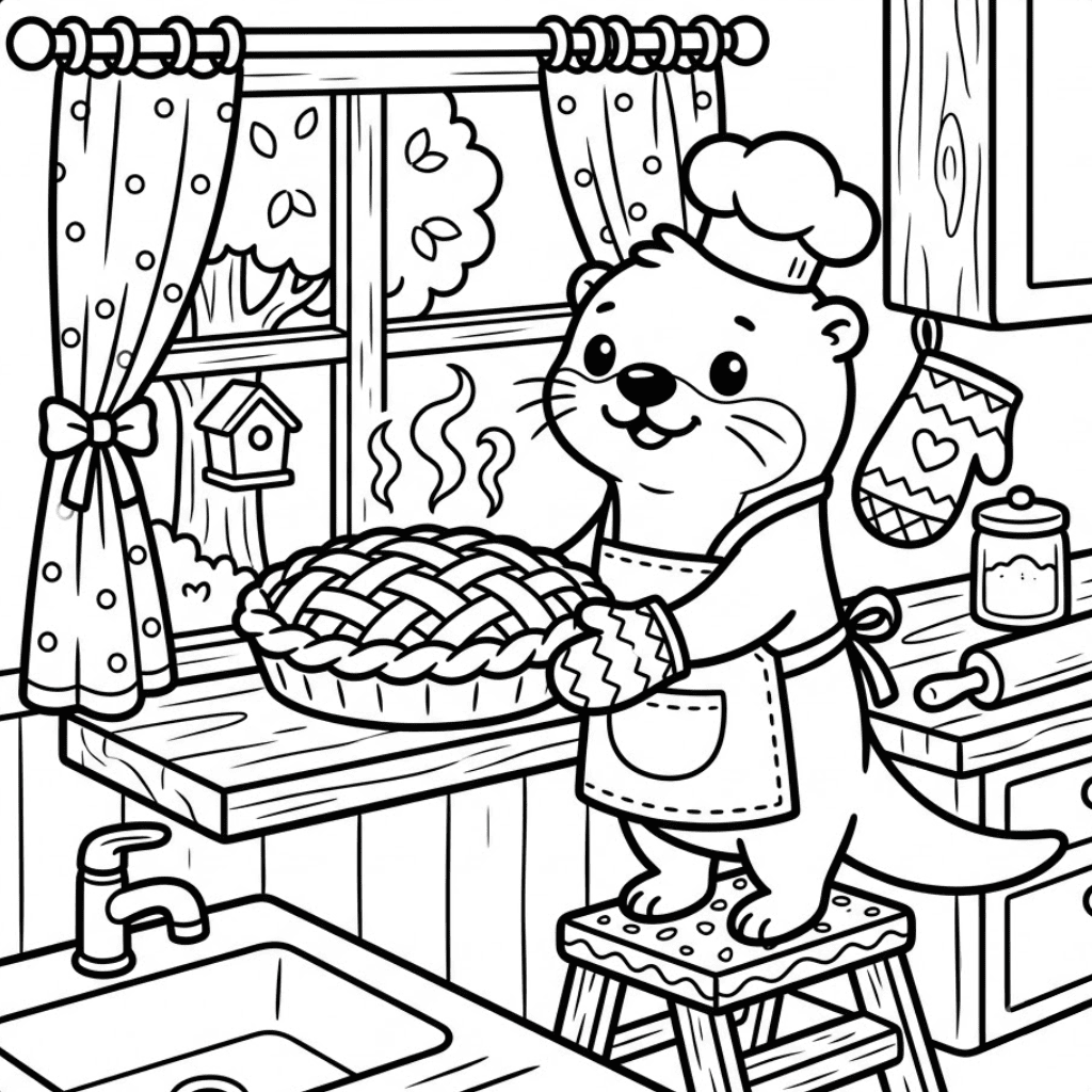 Cute Pie Coloring Page puffly the otter
