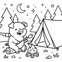 Cute pig camping coloring page