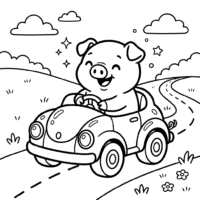 Cute pig car coloring page