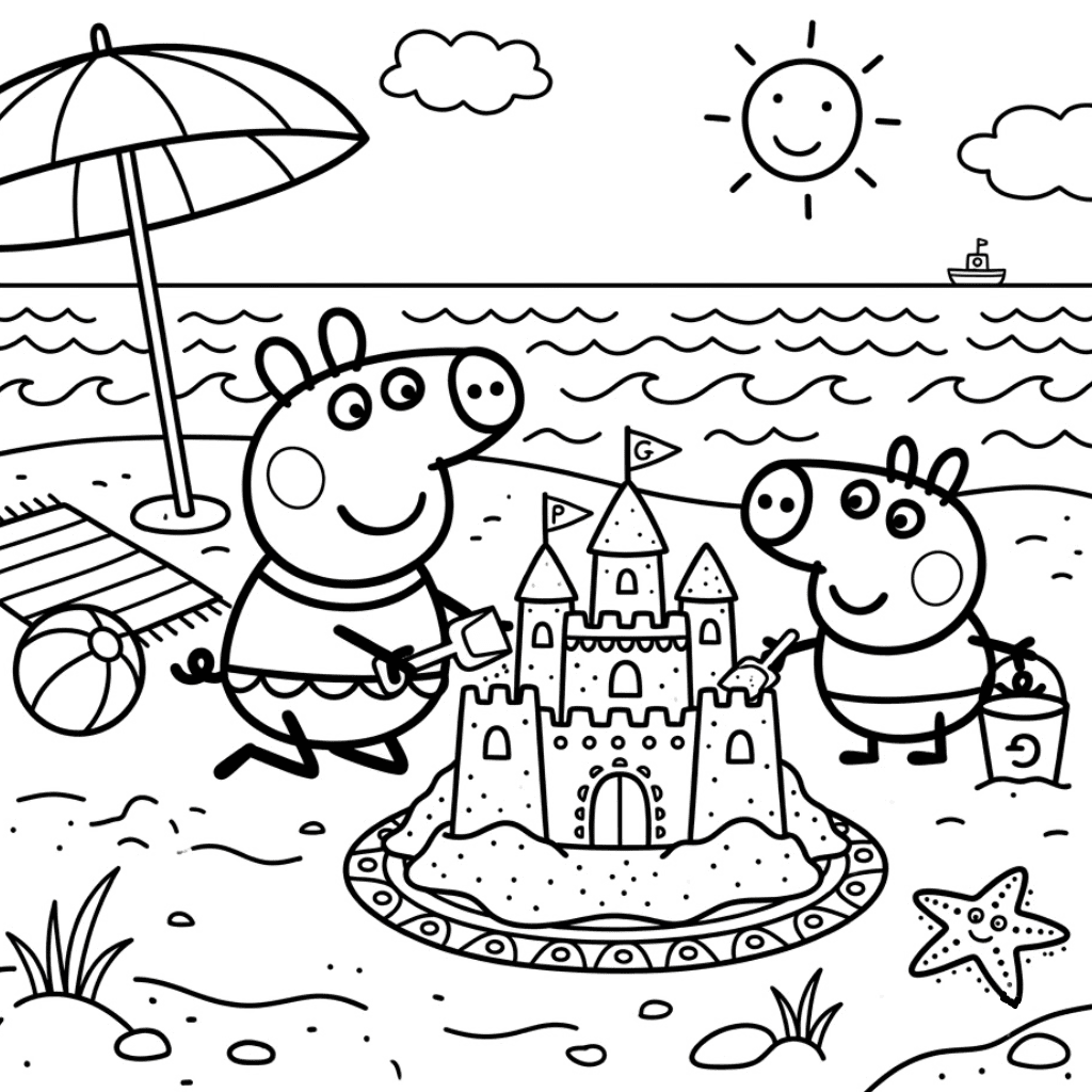 Free Peppa Pig Beach Coloring Page