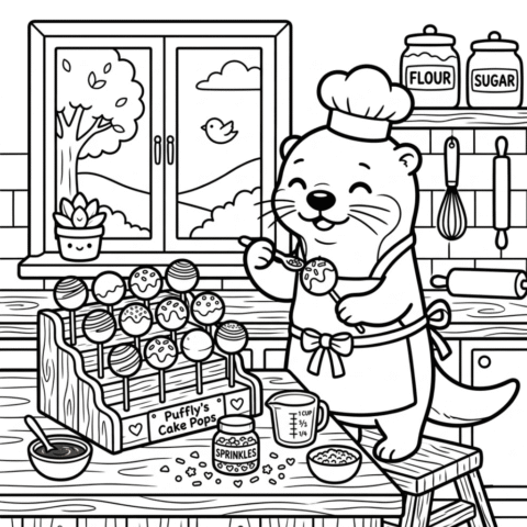 Kawaii Cake Pop Coloring Page Puffly The Otter