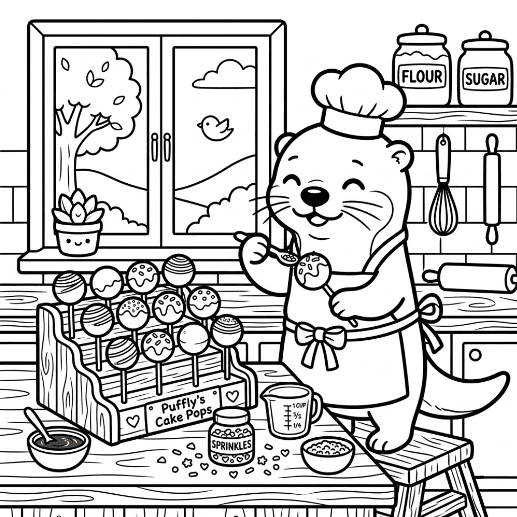 Kawaii Cake Pop Coloring Page Puffly The Otter