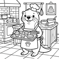 Kawaii Chef Animal Coloring Page Puffly The Otter