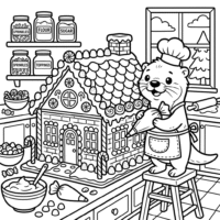 Kawaii Gingerbread House Coloring Page