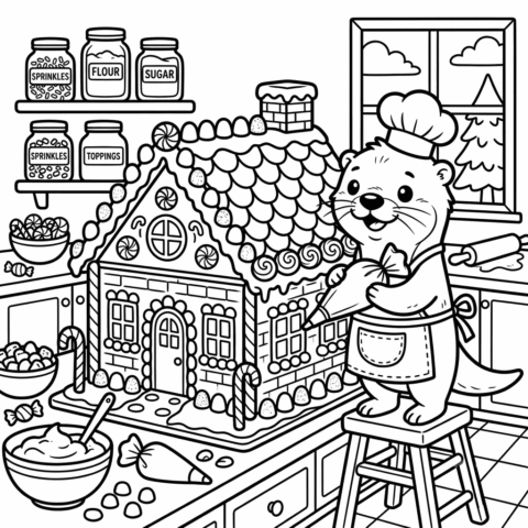 Kawaii Gingerbread House Coloring Page