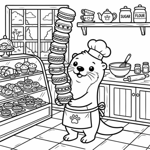 Kawaii Macaron Coloring Page puffly the otter