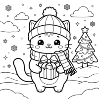Kawaii cat christmas coloring page
