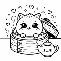 Kawaii cat dumpling coloring page