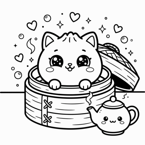 Kawaii cat dumpling coloring page