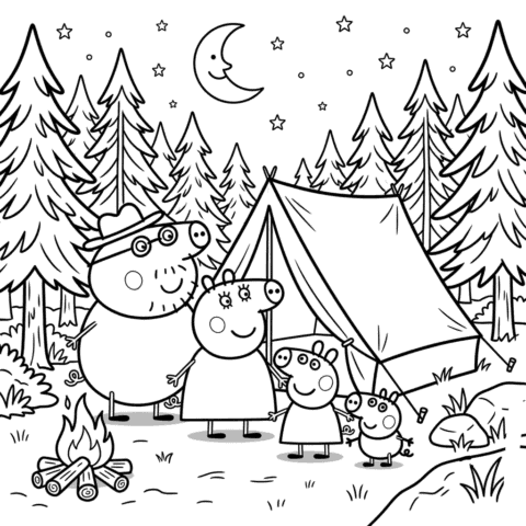 Peppa Pig Camping Coloring Page