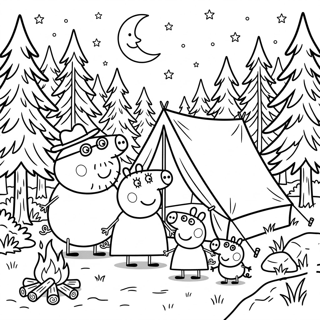 Peppa Pig Camping Coloring Page