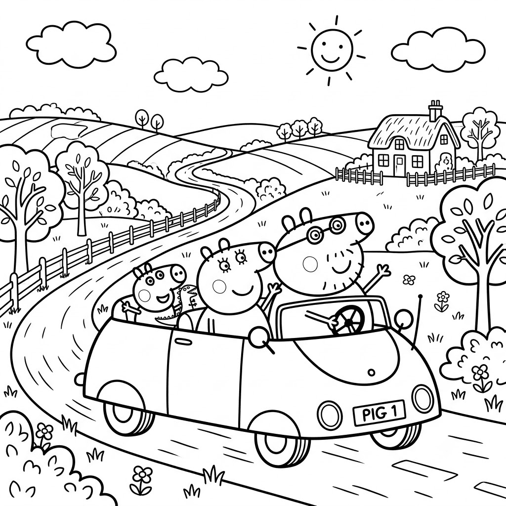 Peppa Pig Car Coloring Page