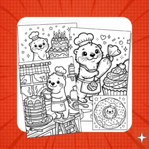 Puffly The Otter Coloring Pages Cute Kawaii Baking Art
