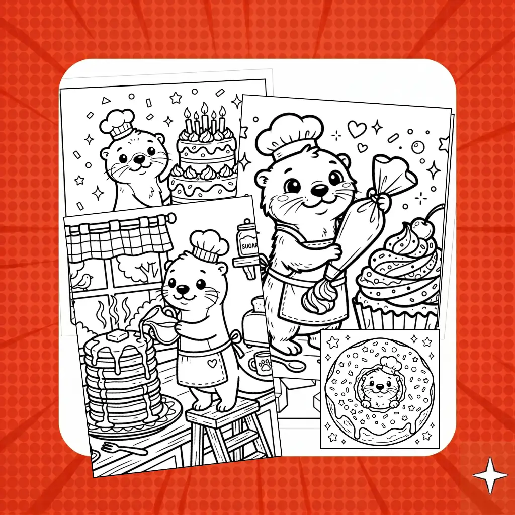 Puffly The Otter Coloring Pages Cute Kawaii Baking Art