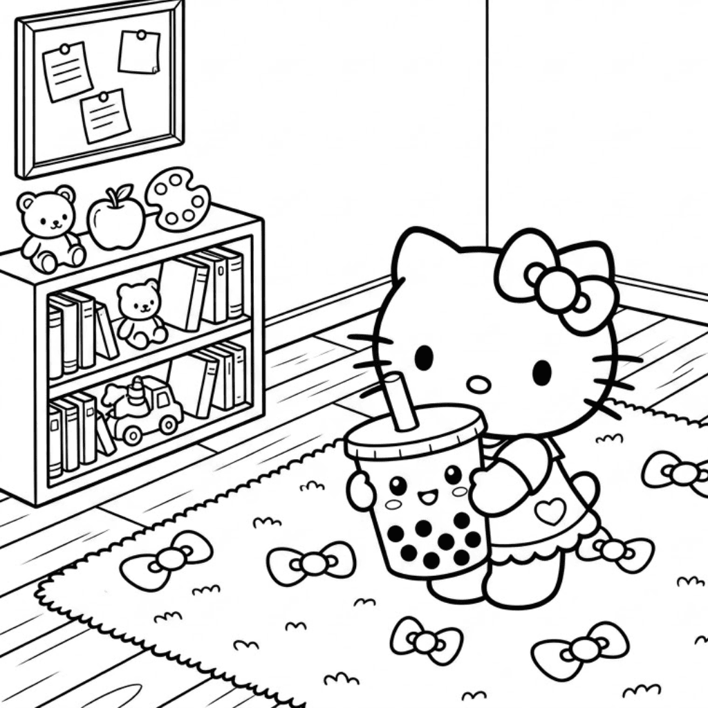 free hello kitty boba coloring page