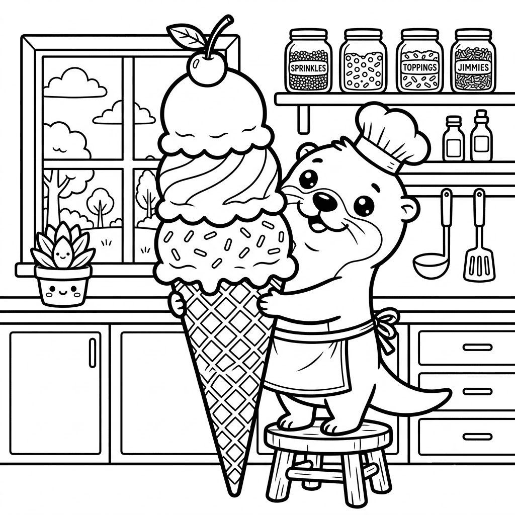 kawaii ice cream coloring page puffly the otter